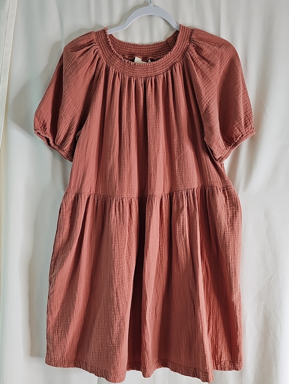 Boho Universal Dusty Rose Smocked-Neck Cotton Dress